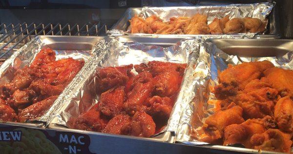 Try our 6 different wings.. 1) sweet & sour (teriyaki)  2) buffalo wings 3) extra hot wings 4) Barbecue 5) krispy wings 6) plain wings