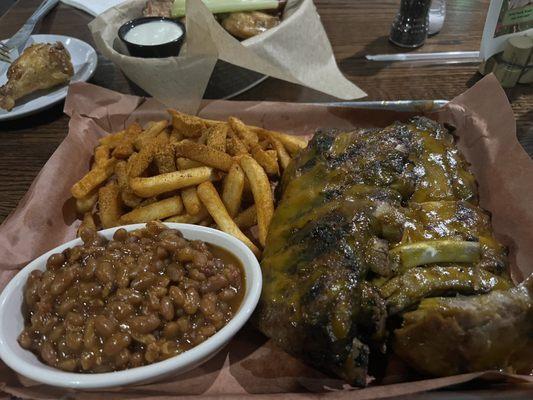 Ribs with beans and fries. The ribs were incredible.