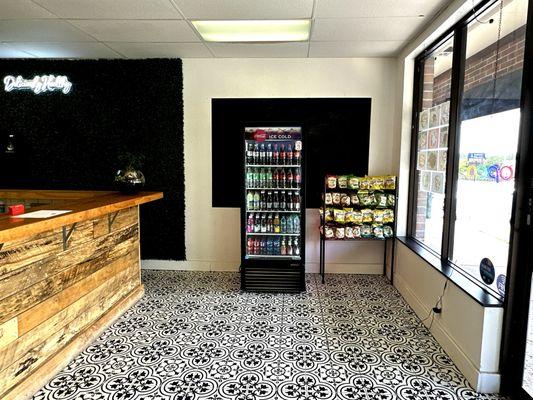 Takeout Area and "Deliciously Healthy" Sign