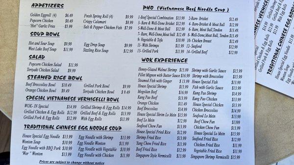 Picture of Menu taken on 04/19/23 (I don't think the prices are correct though) I was charged $16.16 including tax for the beef chow fun