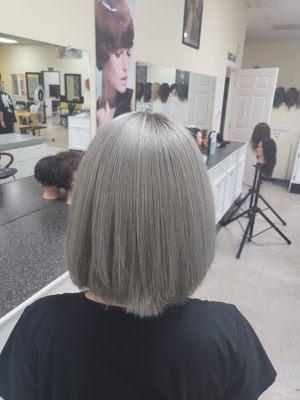 Ash grey hair by Laura and teacher