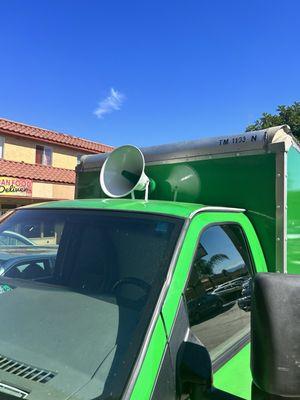 They installed this awesome speaker on the roof of our company truck