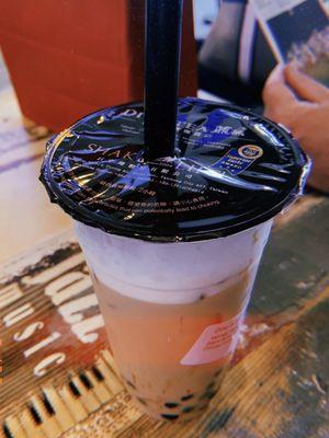 Honey Milk Tea with Black Boba and Cheese Foam