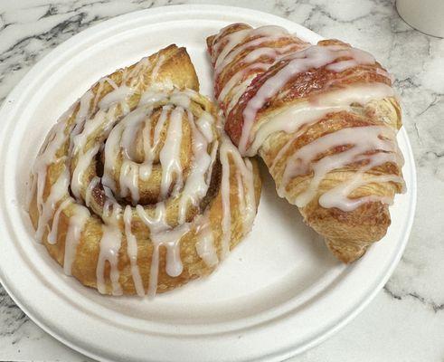 Cinnamon roll and raspberry croissant