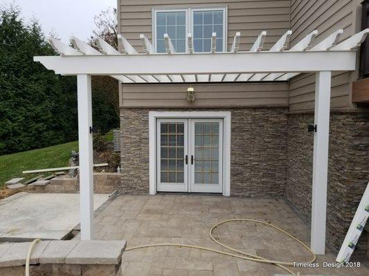 Hardscape, Vinyl Pergola and Stone Veneer in Damascus, Maryland