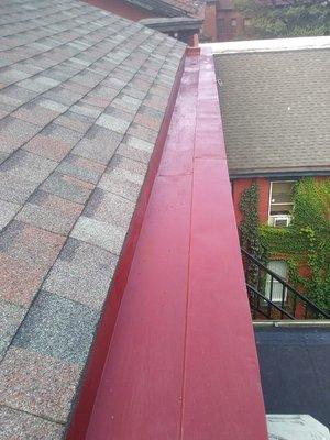 Tiners red paint applied in the box gutters.