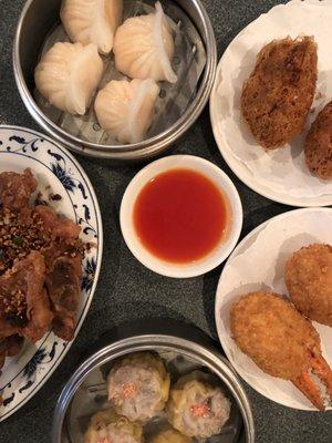 Dim sum (har gow, phoenix shrimp, crab claws, shumai)