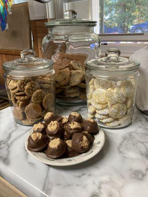 Peanut Butter, Snicker Doodle, Lemon Cookies and Buckeyes Yum Yum