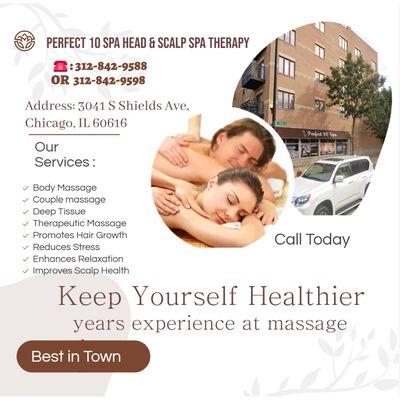 Perfect 10 Spa Head & Scalp spa Therapy
3041 S Shields Ave, Chicago, IL 60616