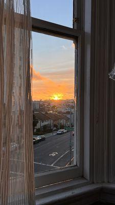 Sunset view out of one of the bay windows