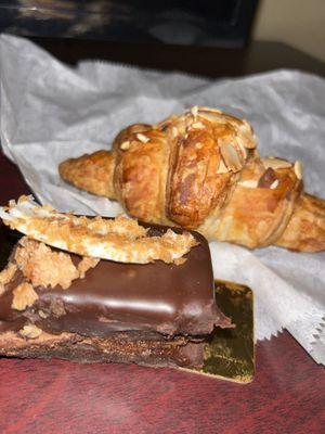 Almond cream croissant; fudgy chocolate mousse bar