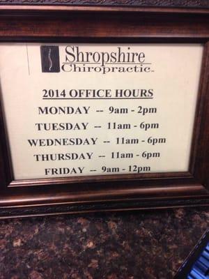 Hours. Late days are Tuesday - Thursday (open until 6 PM!)