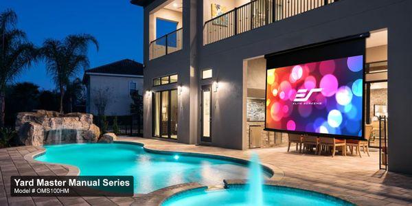 Elite Screens® Yard Master Manual Series, 16:9 Outdoor Pull Down Projection Manual Projector Screen with Auto Lock