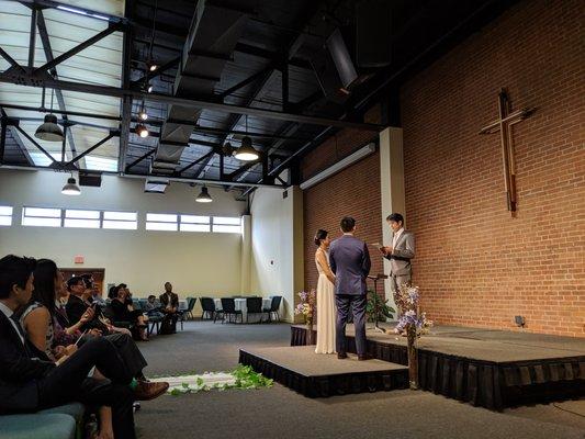 Wedding ceremony inside the Vine campus sanctuary.