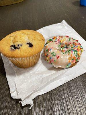 Blueberry muffin and sprinkle donut