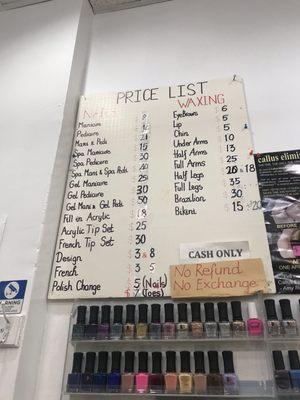 Price List - Waxing, Nails, etc. Mani/Pedi only $21!