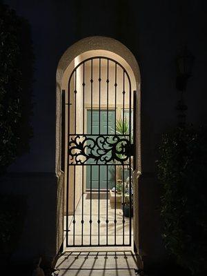 Custom entry gate with CNC plasma decor. Oil Rubbed Bronze in color.