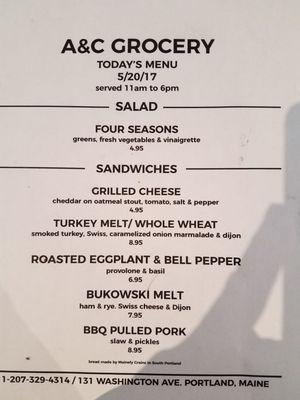 Sandwich menu.  Changes daily.