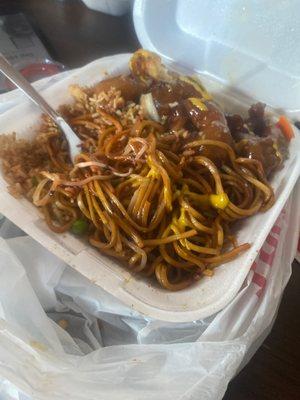 honey Garlic Skrimp with Chow Mein & Fried Rice