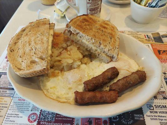 Eggs, Sausage, Home Fries & Rye Toast