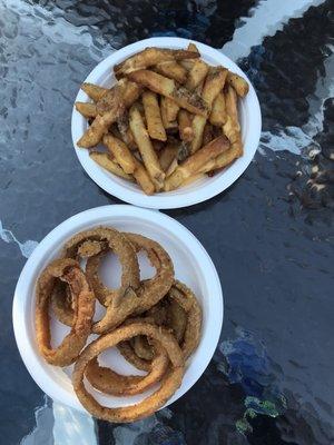 Onion rings and cheese fries