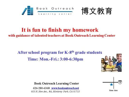 It is fun to finish my homework at Book Outreach Learning Center when school is over.