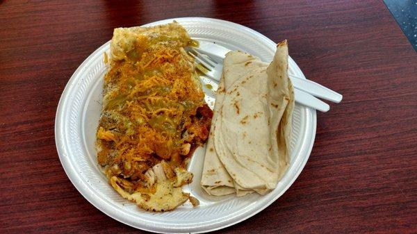 Chicken omelette with a side of flour tortillas