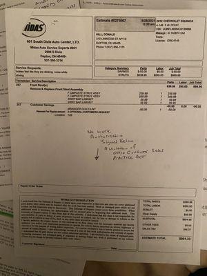 Midas don't even sign right to estimate forms properly.  All midas shops need to be closed