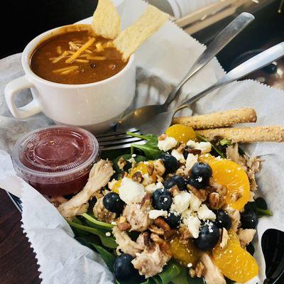 Chicken tortilla soup and SchoolGrounds salad Half & Half meal