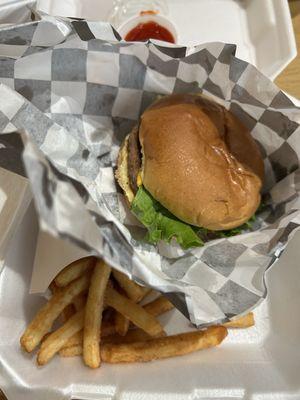 Hamburger and fries