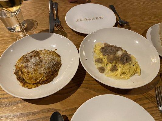 Pasta Bolognese and Pasta with black truffle