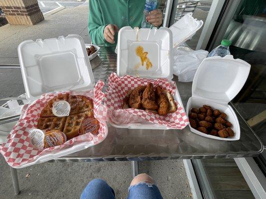 Tender Chicken & Waffles, Fried Okra