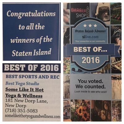 Named Best Yoga Studio 2016 by Staten Advance Readers Choice!