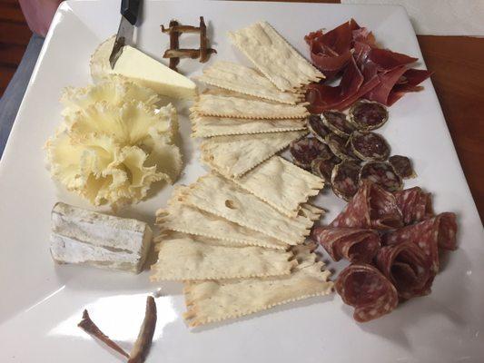 3 cheese and charcuterie platter. Soo good!