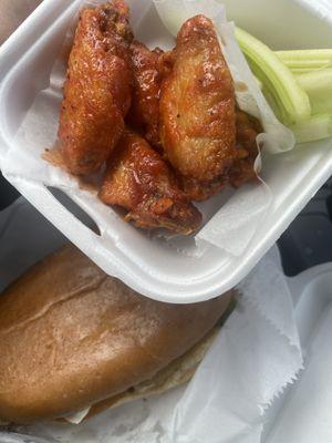 Cheese steak w/ beef and 5 wing combo