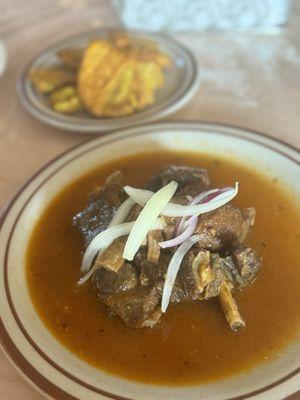 Stewed goat and plantains