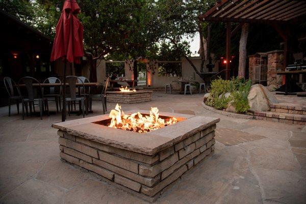 Rustic outdoor stone fire pits