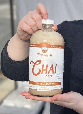 Chai Latte Almondmilk(32 oz)~ This fresh unpasteurized, vegan, soy free almond milk helps cure a headache thanks to the ginger it contains!