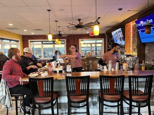 A bright, open environment with spacious tables and booths makes this a great place for breakfast.