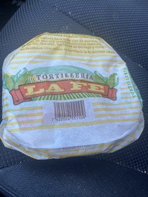 Package of freshly made tortillas - around a dozen, included with the meal!