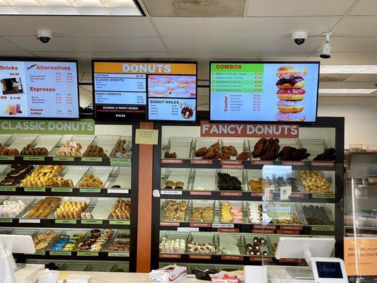 Classic Donuts and Fancy Donuts Display Case at Mr. Maple Donuts