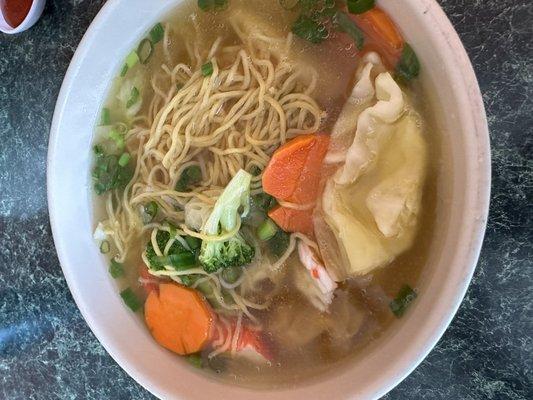 #25 egg noodle pho with shrimp, wonton and crab