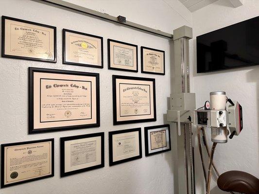 Certifications inside x-ray room