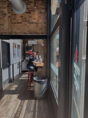 The interior of the shop view from a side angle