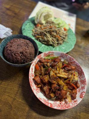 Simple meal - purple rice, papaya salad, and pork "jungle"