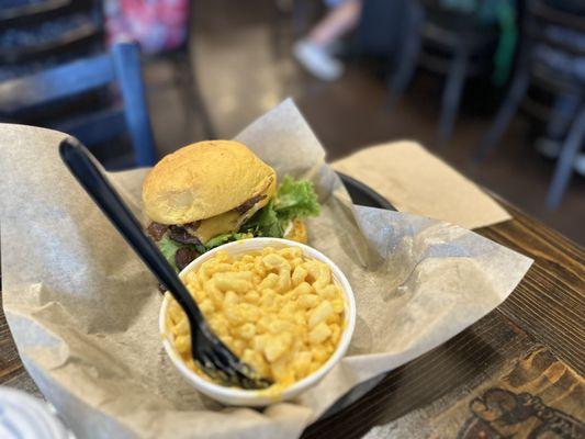 Macaroni and cheese side with Bacon Burger