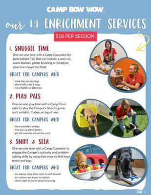 We think your pup will love our Enrichment Services.  Check out our monthly calendar on our Facebook Page!