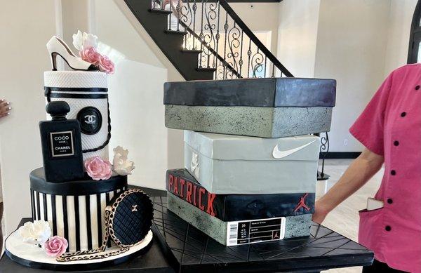 Chanel and Nike "Jordan" shoe box cakes