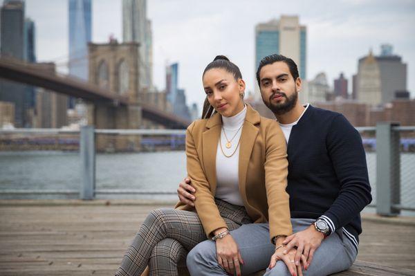 Lucinda visiting Dumbo, Brooklyn with her fiancé.