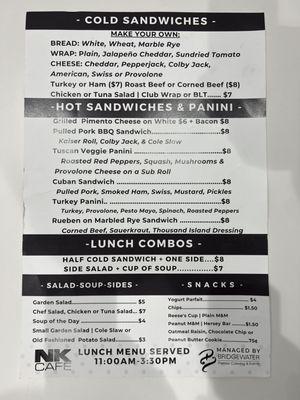 Cafe Lunch Menu 1/13/22